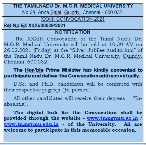 33rd Convocation 2021 – Notification